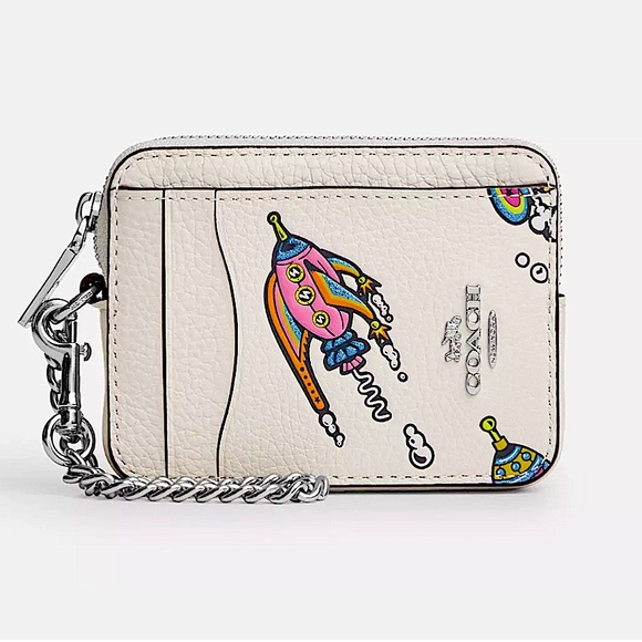 NWT COACH Cosmic Coach Zip Card Case With Rocket Print CW889 AUTHENTIC - Picture 1 of 3